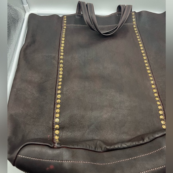 3RD FLOOR Made in Italy Dark Brown Reddish Leather Embellished Oversized XL Tote - Picture 6 of 17